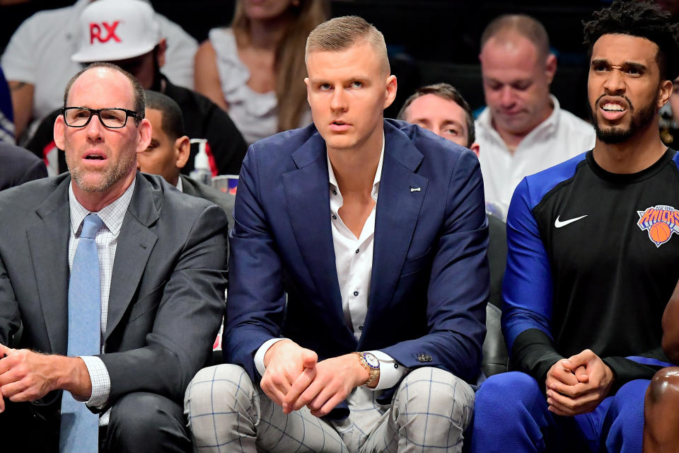 Kristaps Porzingis took media reports into his own hands and showed photos of him on the track. (Getty Images)