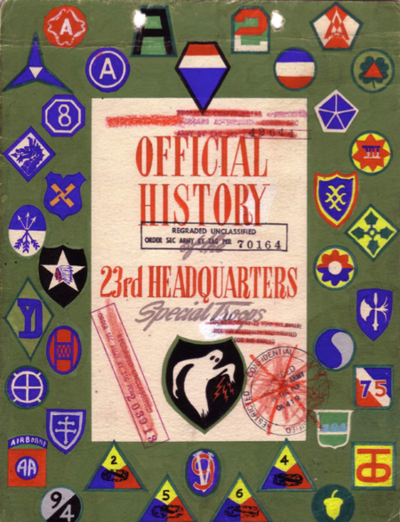 The Official History of the 23rd Headquarters Special Troops was written in September 1945 by Capt. Fred Fox. It is the most important primary source documenting activities of the unit.
