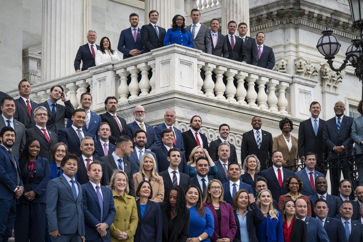 Newly-elected members of the 118th Congress pose for a class photo on Capitol Hill in Washington, D.C., on Nov. 15, 2022.