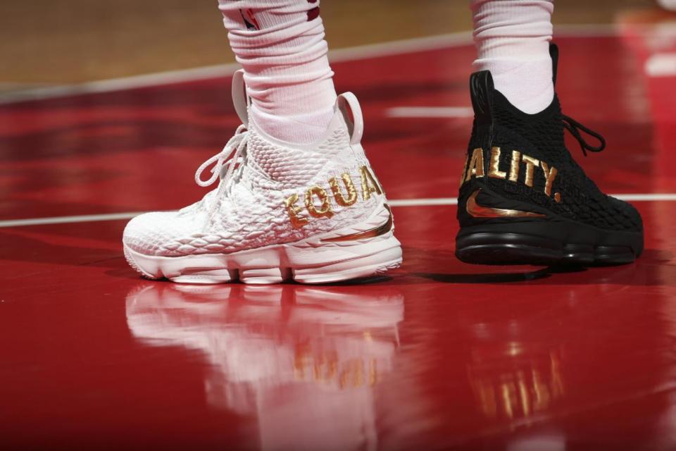 James sent out a powerful message with his footwear (NBAE/Getty Images)