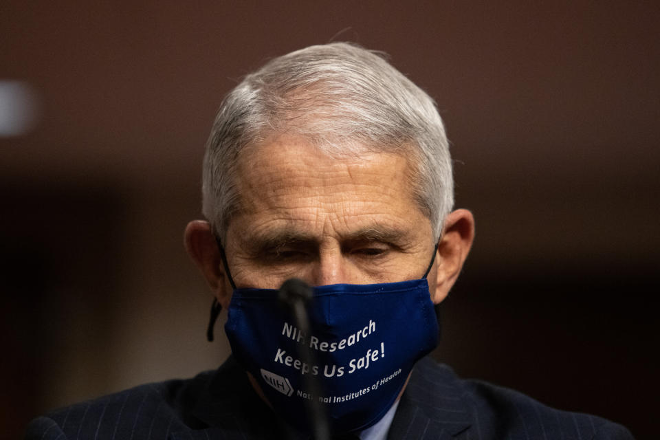 Dr. Anthony Fauci, director of the National Institute of Allergy and Infectious Diseases, testifies before the Senate Health, Education, and Labor and Pensions Committee on Sept. 23, 2020, in Washington, D.C.  (Photo: Graeme Jennings-Pool/Getty Images)