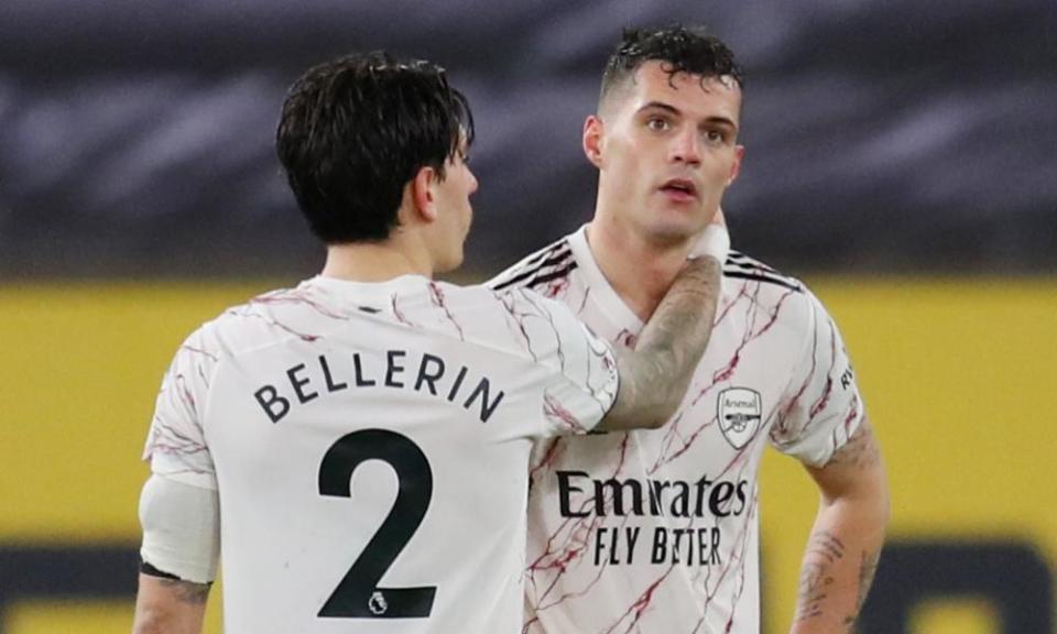 Héctor Bellerín and Granit Xhaka pictured in February.