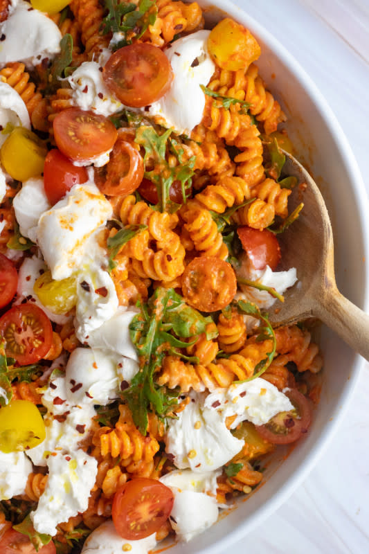 <p>Giadzy</p><p>The romesco sauce gives a great smokey sweetness to everything in this pasta, while the burrata makes everything so deliciously creamy.</p><p><strong>Get the recipe: <a href="https://giadzy.com/recipes/romesco-pasta-salad-with-burrata-giada/" rel="nofollow noopener" target="_blank" data-ylk="slk:Romesco Pasta Salad with Burrata;elm:context_link;itc:0;sec:content-canvas" class="link rapid-noclick-resp"><em>Romesco Pasta Salad with Burrata</em></a></strong></p>