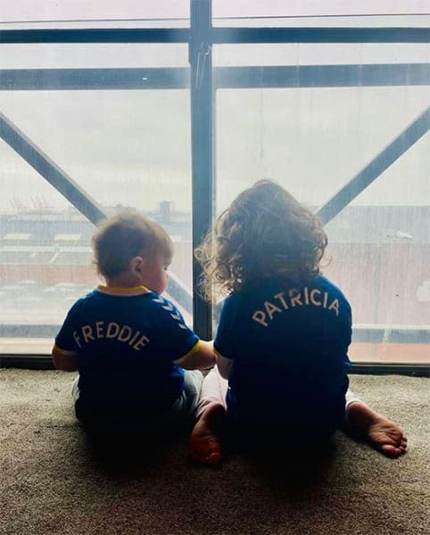 Christine Lampard children wearing Everton football kit