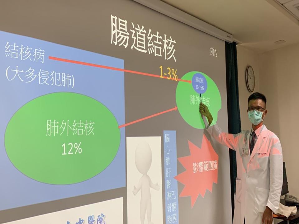 台中一名60歲男子，3個月3度腸阻塞掛急診，肝膽腸胃科醫師吳明駿查出，原來是結核菌跑到腸子惹禍，對症下藥後，藥到病除。（圖：台中醫院提供）