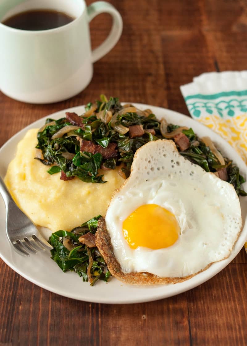 Fried Eggs and Collard Greens over Polenta