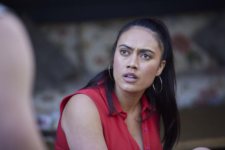 Kirby looks shocked as she talks with Bob on Home and Away.