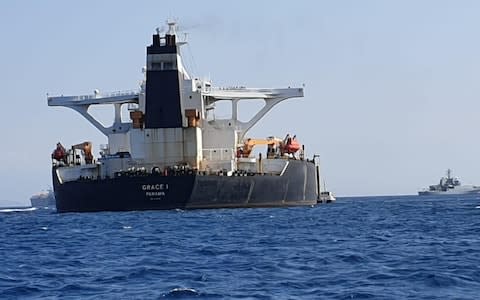 Oil supertanker Grace 1 on suspicion of being carrying Iranian crude oil to Syria is seen near Gibraltar - Credit: &nbsp;REUTERS