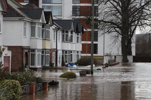 Flooded streets in Hereford, in the aftermath of Storm Dennis