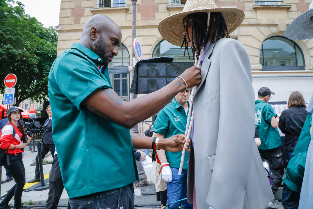 Virgil Abloh backstage at the Louis Vuitton men’s show in Paris, spring 2020, Paris Fashion Week, June 20, 2019. - Credit: Archivio Mezzanotti/Shutterstock