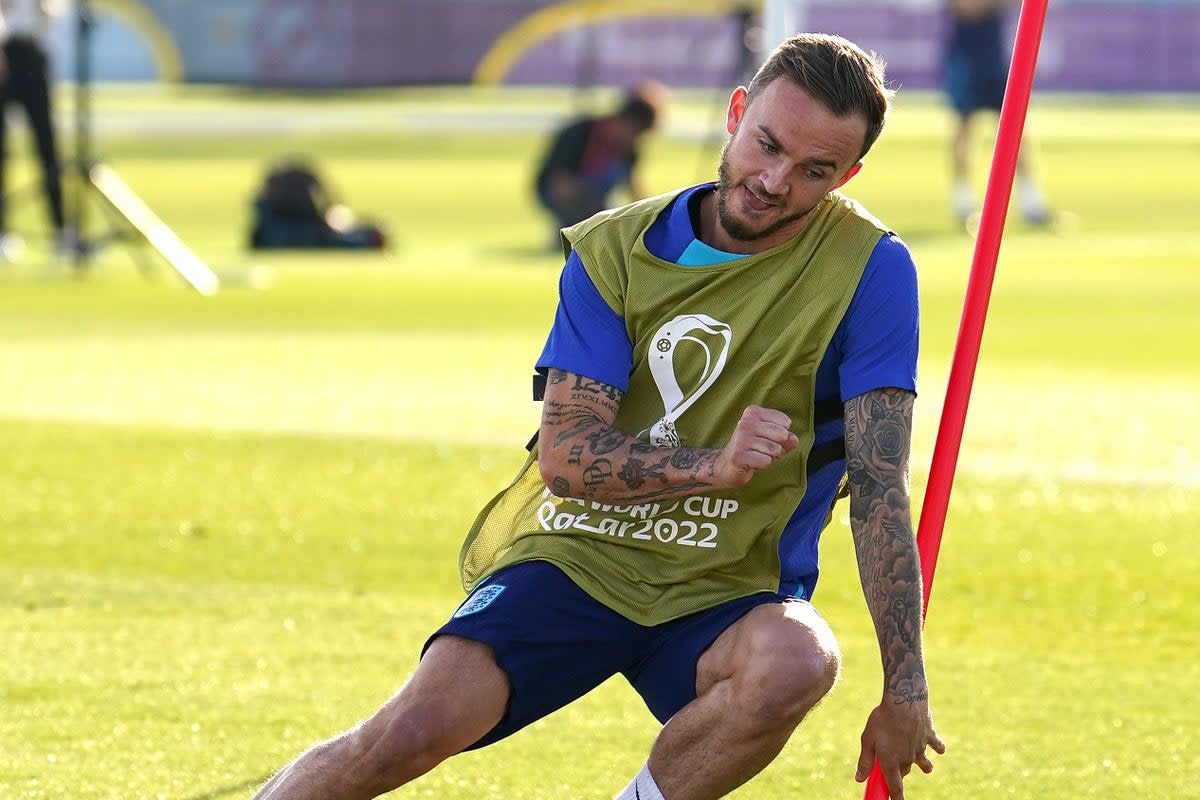 James Maddison during a training session (Martin Rickett/PA) (PA Wire)