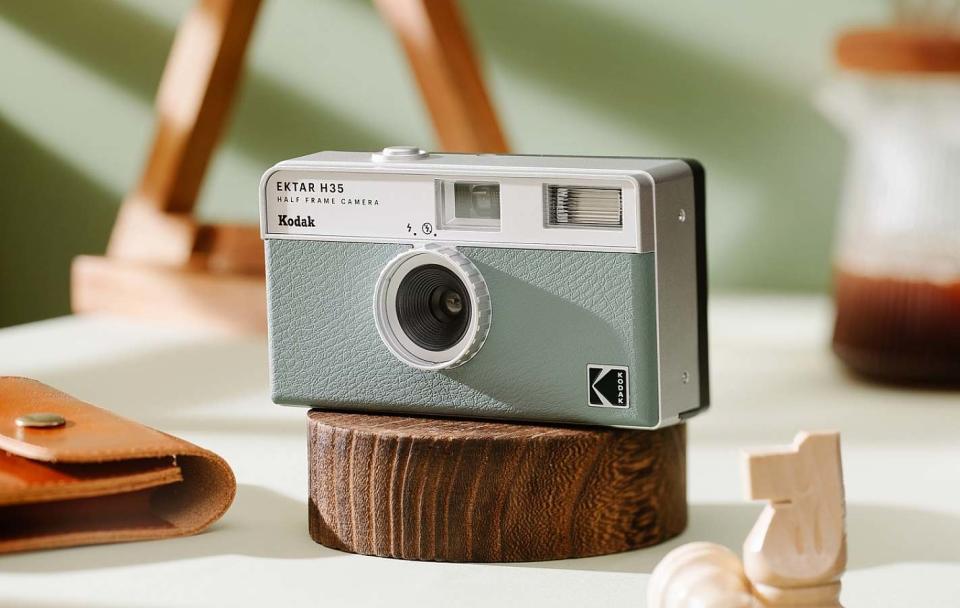 The Kodak Extar H35 film camera  in silver, lifestyle