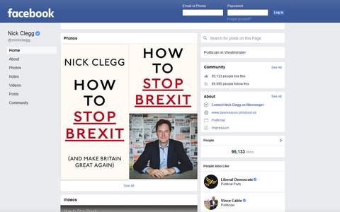 An archive of Nick Clegg's Facebook page from April 2018, showing publicity for his book 'How to Stop Brexit' - Credit: Facebook/Telegraph