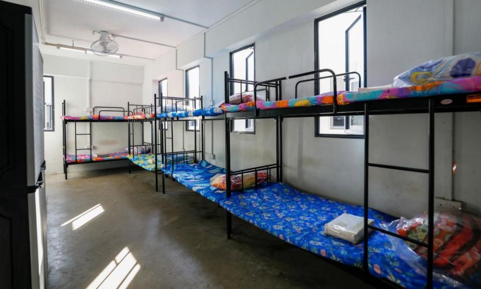 Sleeping quarters in the Westlite Papan dormitory for migrant workers who have recovered from Covid-19, Singapore.