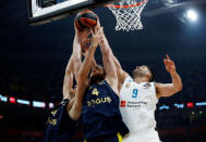 Basketball - Euroleague Final Four Final - Real Madrid vs Fenerbahce Dogus Istanbul - Stark Arena, Belgrade, Serbia - May 20, 2018 Fenerbahce Dogus Istanbul's Nicolo Melli in action with Real Madrid's Felipe Reyes REUTERS/Alkis Konstantinidis