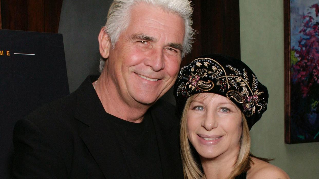 James Brolin and actress/singer Barbra Streisand hold hands as they stand next to one another as they attend Showtime's Pre Golden Globe Party on January 24, 2004 in Hollywood, California