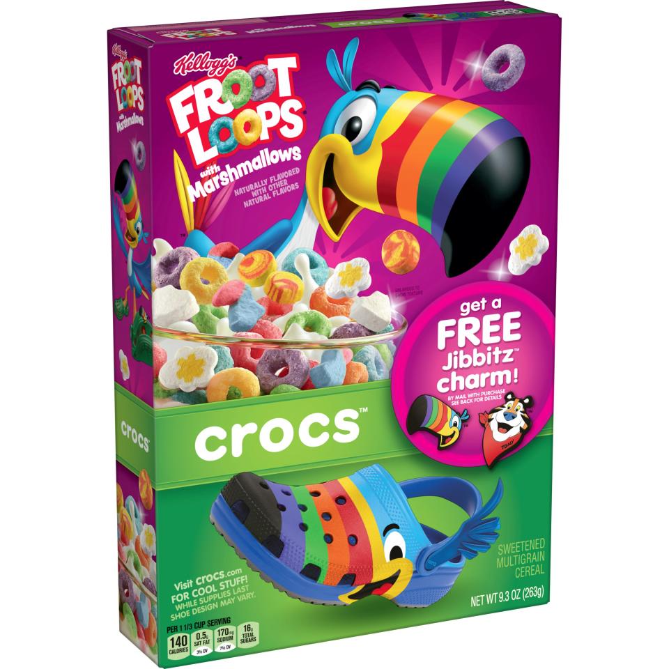 Frosted Flakes Cozzzy Sandals and Froot Loops Classic Clogs by Crocs will be available to purhcase starting in June. Branded cereal boxes are available at select retailers nationwide now.