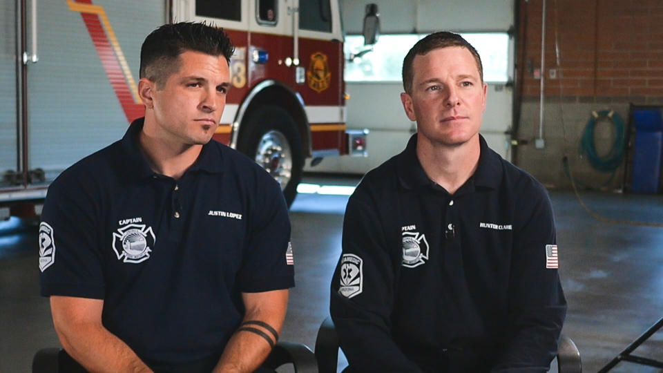 Hunter Claire and Justin Lopez, who work for the fire department in Peoria, Ariz.,  (NBC News)