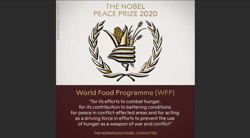 世界糧食計畫署（World Food Program）獲得2020諾貝爾和平獎。