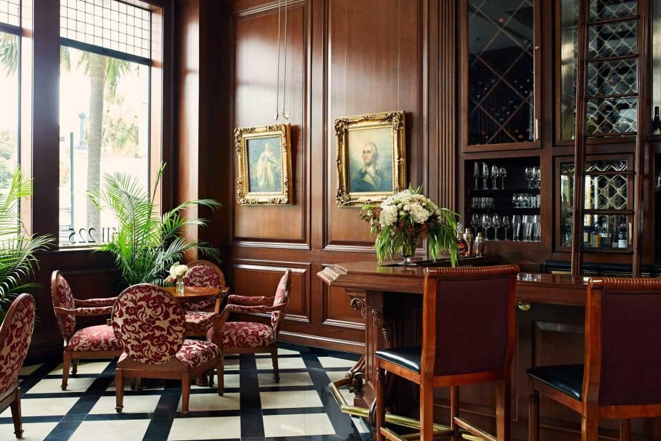 The bar area at the Market Pavilion hotel in Charleston