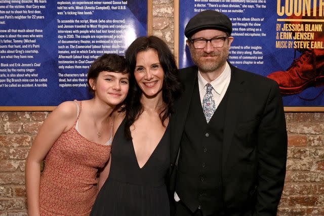 <p>Bryan Bedder/Getty </p> Erik Jensen with his wife Jessica Blank and daughter Sadie