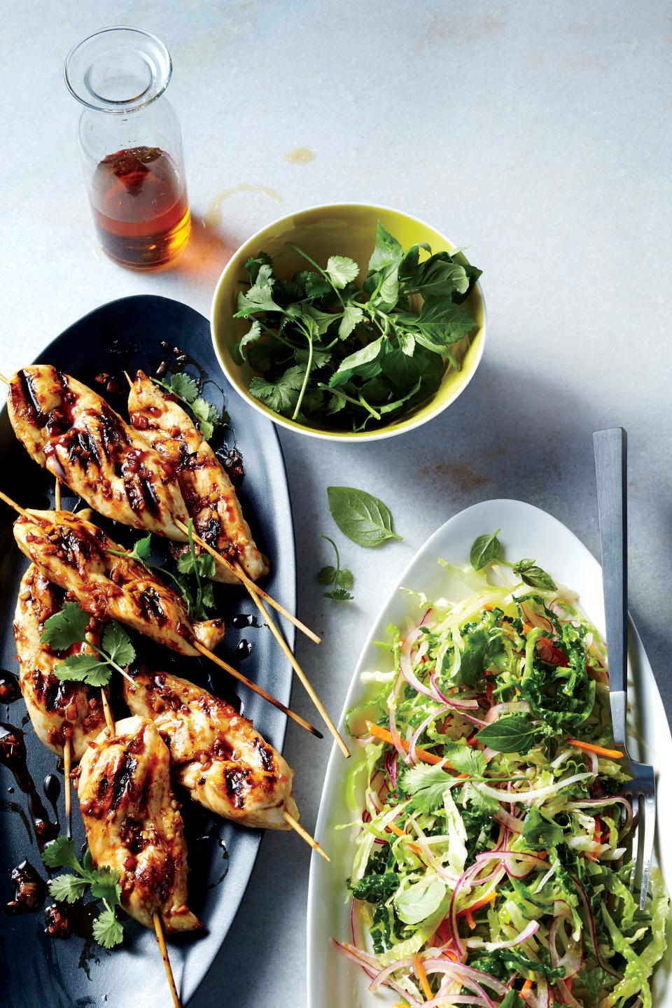 Grilled Chicken Skewers with Asian Pear Slaw