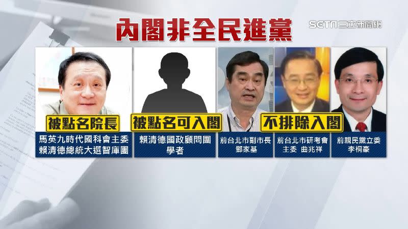 賴清德表示內閣人選可能會以跨黨派人選為主。