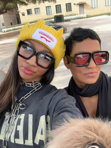 <p>Angel Reese X</p> Angel Reese and her mom Angel Webb Reese taking a selfie together.