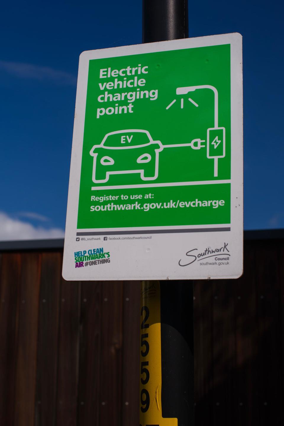 Electric car charging point on street