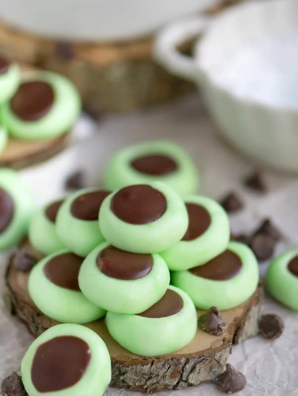 <p>Mom On Timeout</p><p>Chocolate and mint is such a festive flavor combo.<br><br></p><p><strong>Get the recipe: <a href="https://www.momontimeout.com/chocolate-mint-cream-cheese-buttons/" rel="nofollow noopener" target="_blank" data-ylk="slk:Chocolate Mint Cream Cheese Buttons;elm:context_link;itc:0;sec:content-canvas" class="link rapid-noclick-resp">Chocolate Mint Cream Cheese Buttons</a></strong></p>