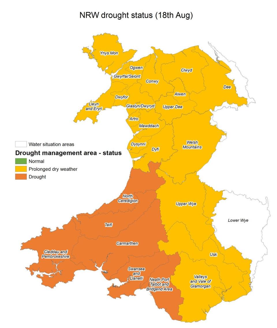 Drought map showing South West Wales most affected. (Natural Resources Wales)