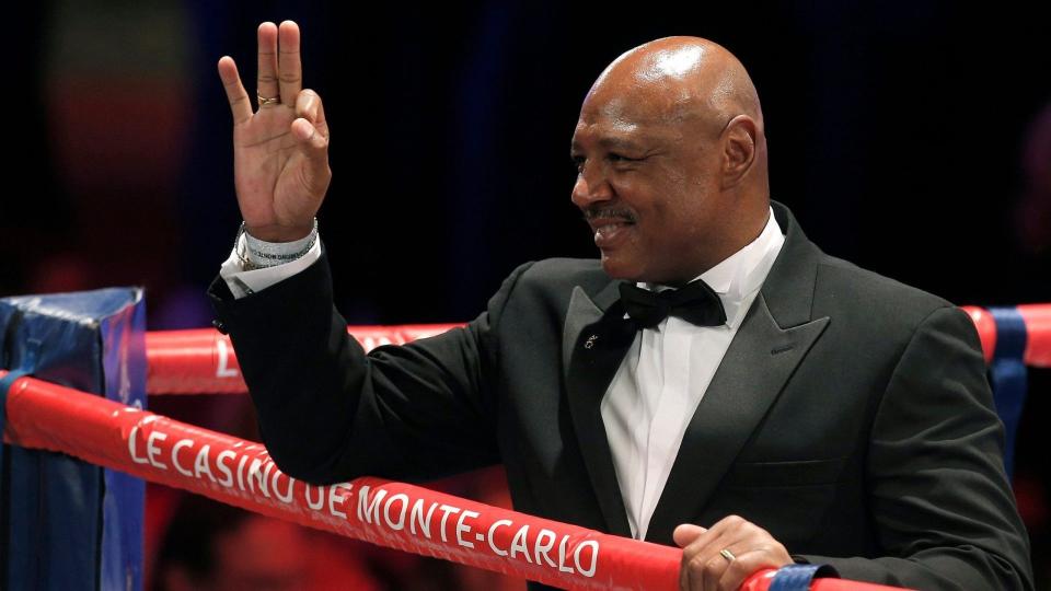 Mandatory Credit: Photo by Lionel Cironneau/AP/Shutterstock (6835397u)Marvin Hagler Retired American professional boxer Marvin Hagler gestures before the WBA middleweight title fight between Gennady Golovkin of Kazakhstan and Nobuhiro Ishida of Japan, in MonacoMonaco World Boxing Golovkin Ishida, Monaco.