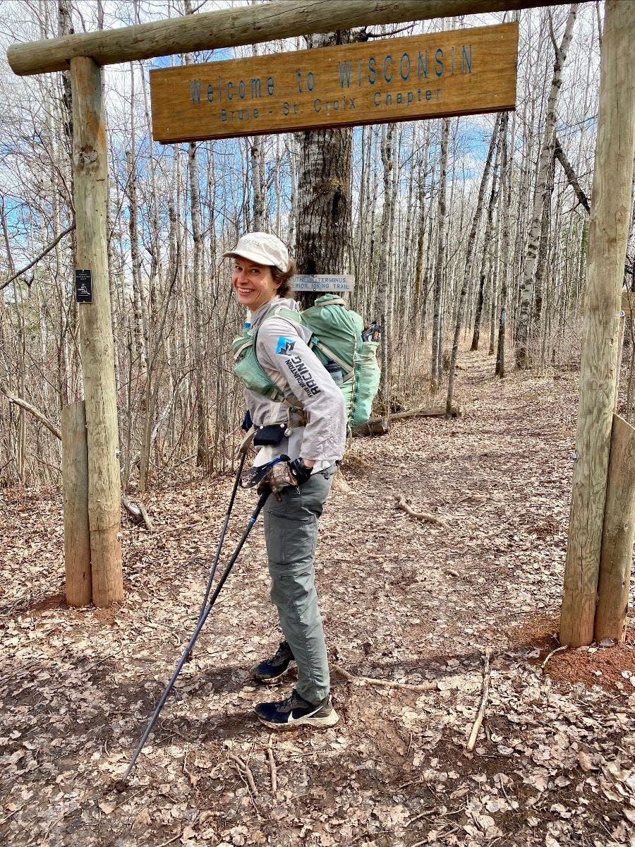 Andrea Larson as she began her quest for the fastest known time on 215-mile Wisconsin segment of the North Country National Scenic Trail.