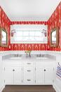 <p>Even in the dead of winter, this wallpaper will make you feel like you're on the beach somewhere. Since the pattern is on the bolder side, stick with classic colors (red and white), so that you don't overwhelm your space.</p>