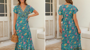 Zesica Bohemian Floral Wrap Maxi Dress