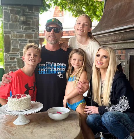 <p>Jessica Simpson/Instagram</p> Jessica Simpson Celebrates Husband Eric Johnson's Birthday with kids, Maxwell "Maxi" Drew, 11, Ace Knute, 10, and Birdie Mae, 4.