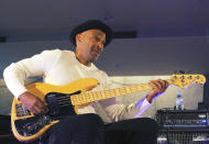 U.S jazz musician Marcus Miller performs during the international Jazz Day at the UNESCO headquarters in Paris, Friday, April 27, 2012. (AP Photo/Jacques Brinon)