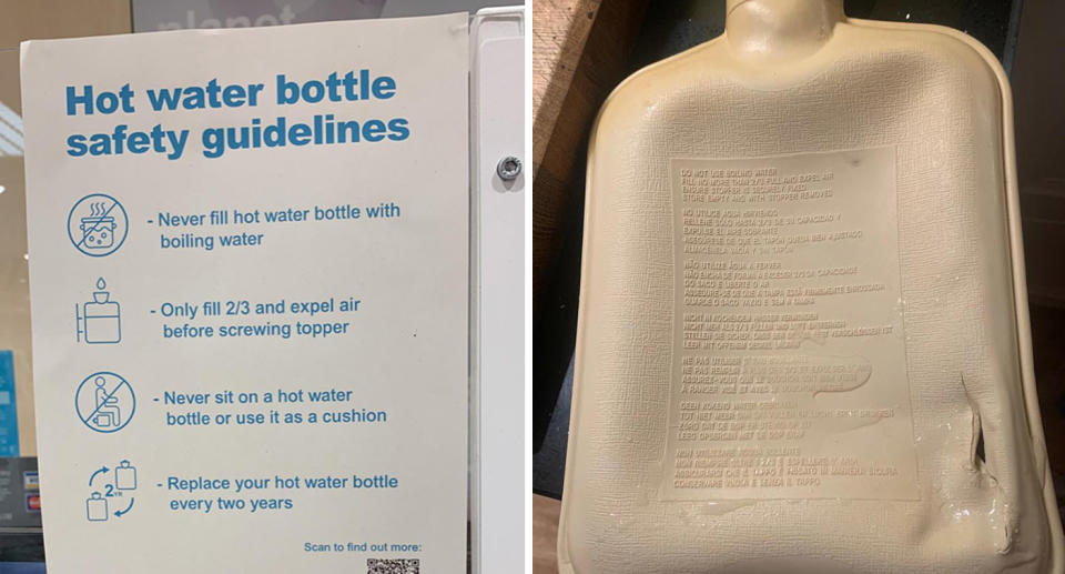 Hot water bottle guidelines; Ripped hot water bottle
