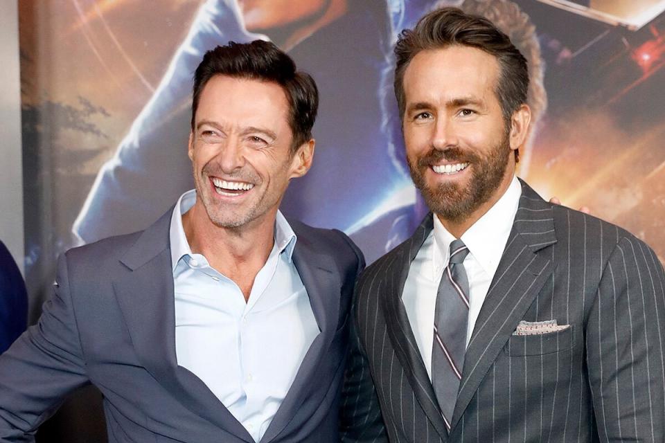 Hugh Jackman (L) and Ryan Reynolds attend The Adam Project World Premiere at Alice Tully Hall on February 28, 2022 in New York City.