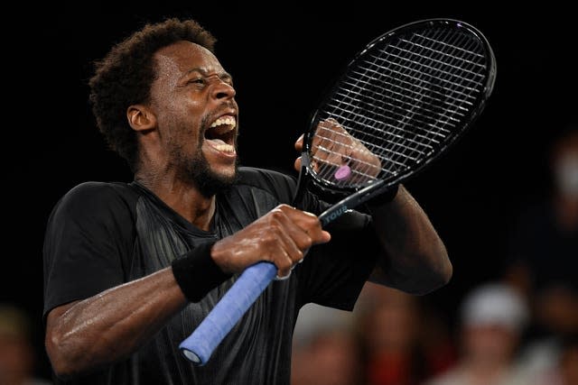 Gael Monfils celebrates beating Miomir Kecmanovic