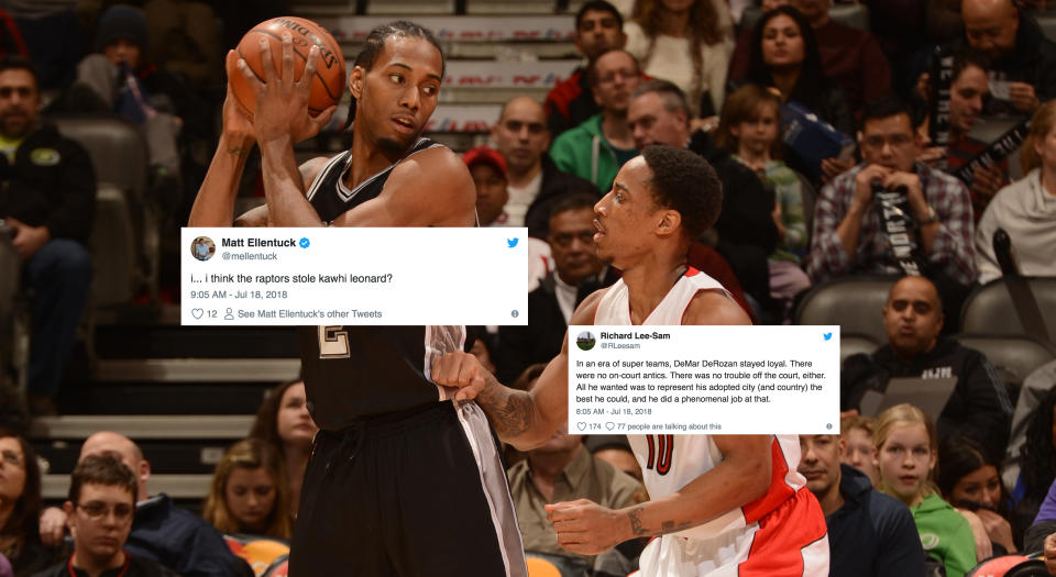 Twitter has had a mixed response on the Raptors/Spurs mega-trade. (Photo by Ron Turenne/NBAE via Getty Images)