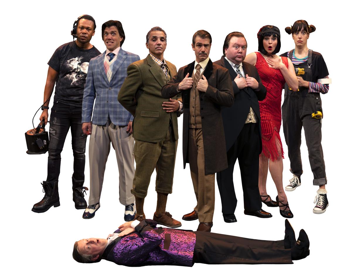 The cast of Florida Studio Theatre’s production of the comedy “The Play that Goes Wrong.”