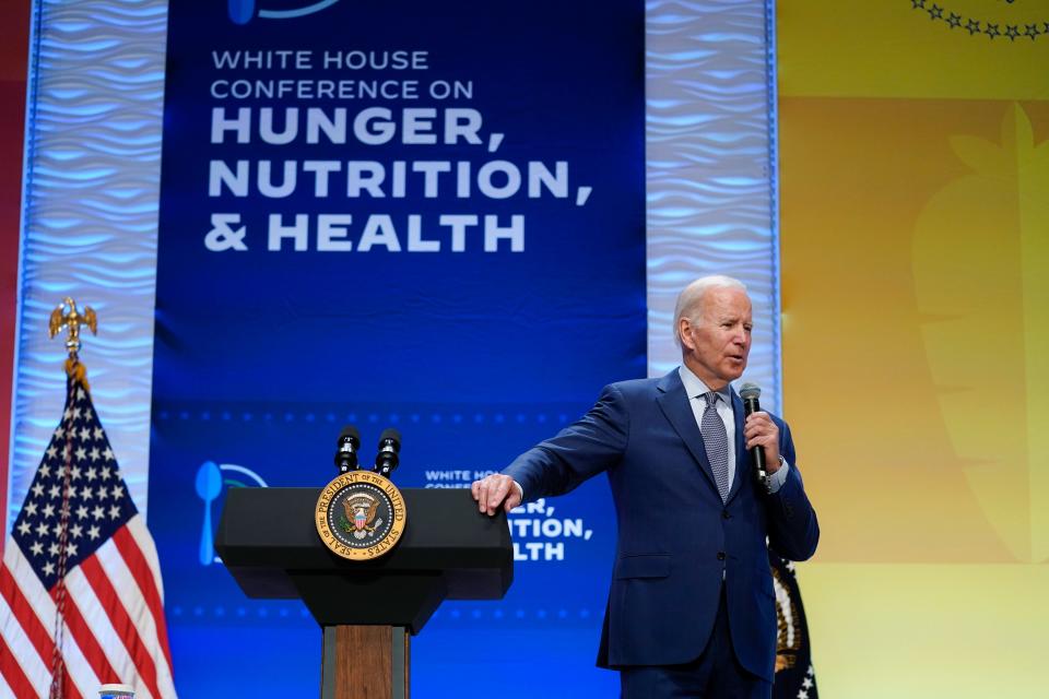 President Joe Biden at the White House Conference on Hunger, Nutrition, and Health on Sept. 28, 2022, in Washington.