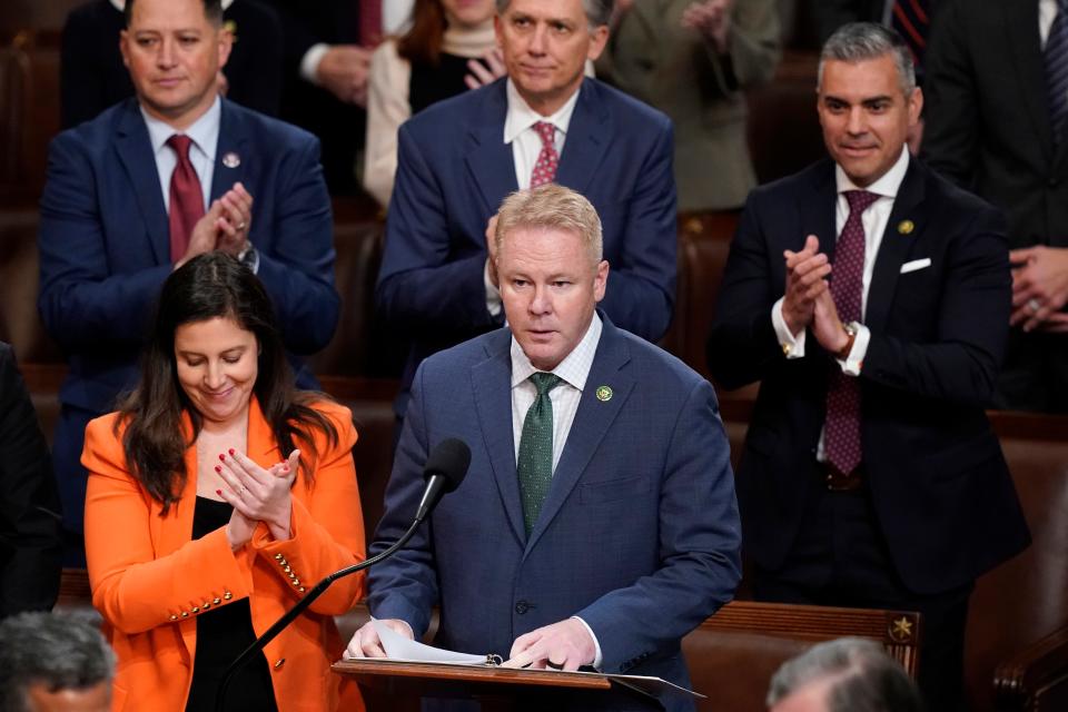 Rep. Warren Davidson, R-Ohio, nominates Rep. Kevin McCarthy, R- Calif., in the House chamber as the House meets for a second day to elect a speaker and convene the 118th Congress in Washington, Wednesday, Jan. 4, 2023. (AP Photo/Alex Brandon)