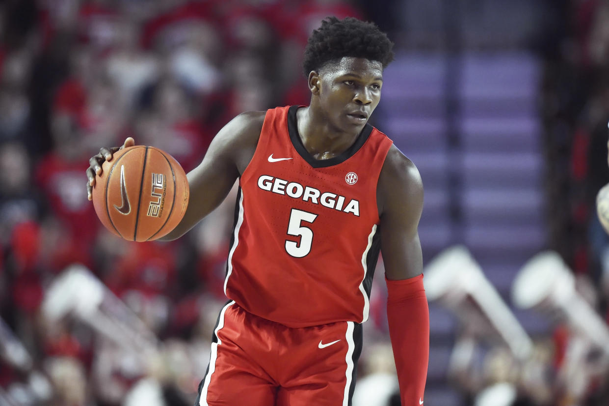 ATHENS, GA - FEBRUARY 19: Georgia guard Anthony Edwards examines the court during the first half of a college basketball game against Auburn on February 19, 2020, at Stegeman Coliseum in Athens, GA. (Photo by Austin McAfee/Icon Sportswire via Getty Images)