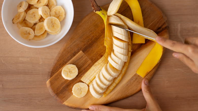 sliced bananas on board