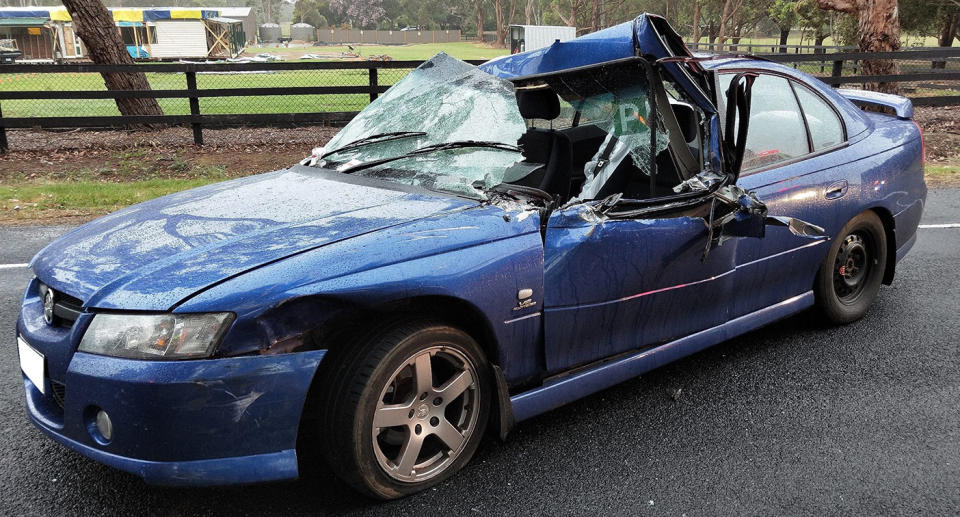 The passenger’s side of the door was completely caved in. Image: Facebook/Mornington Peninsula Police