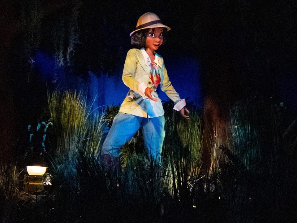 tiana animatronic on the new tiana's bayou adventure water ride in disney world