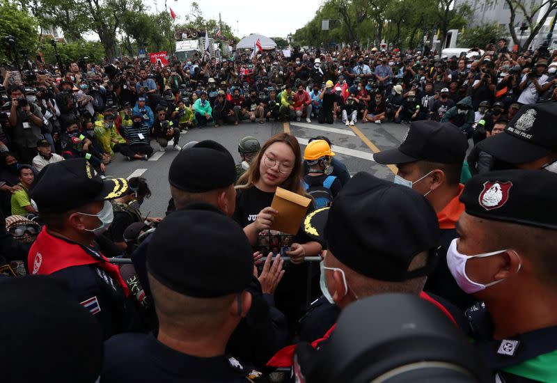 Pro-democracy protesters take part in a mass rally in Bangkok