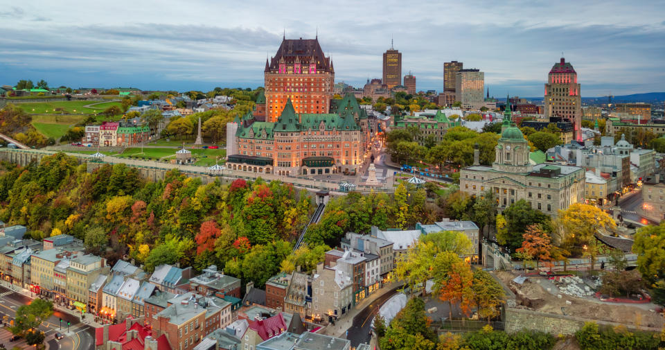 Historic landmark in Quebec City, Canada. Sunrise. View from above